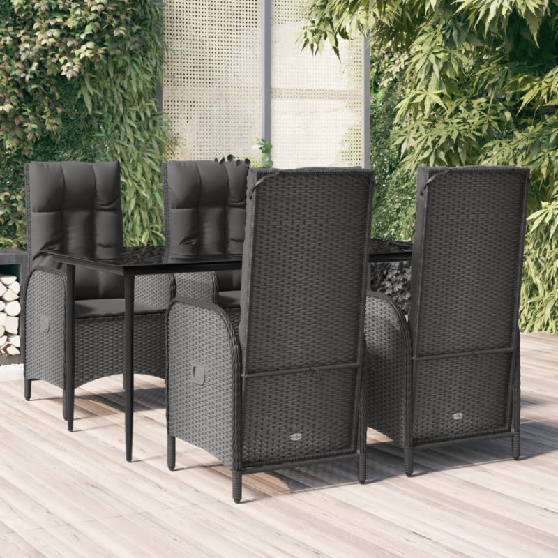 5-tlg. Garten-Essgruppe mit Kissen Schwarz Poly Rattan