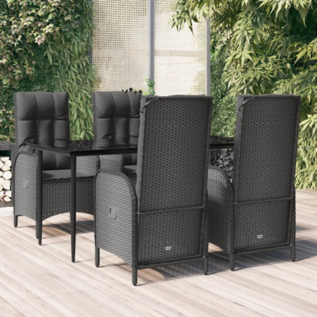 5-tlg. Garten-Essgruppe mit Kissen Schwarz Poly Rattan