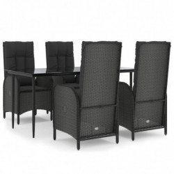 5-tlg. Garten-Essgruppe mit Kissen Schwarz Poly Rattan