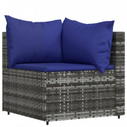 3-tlg. Garten-Lounge-Set mit Kissen Grau Poly Rattan