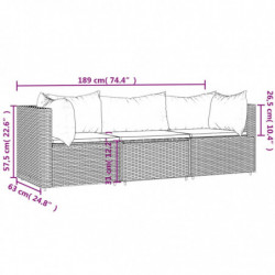 3-tlg. Garten-Lounge-Set mit Kissen Grau Poly Rattan