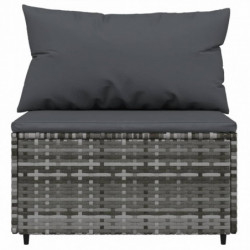 Garten-Mittelsofa mit Kissen Grau Poly Rattan