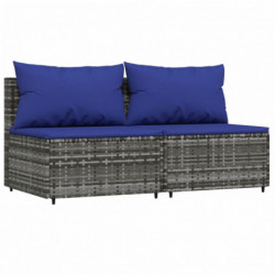 Garten-Mittelsofas mit Kissen 2 Stk. Grau Poly Rattan