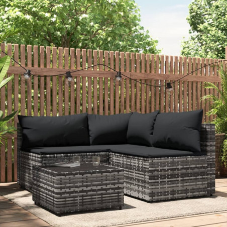 4-tlg. Garten-Lounge-Set mit Kissen Grau Poly Rattan