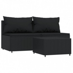 3-tlg. Garten-Lounge-Set mit Kissen Schwarz Poly Rattan