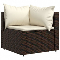 4-tlg. Garten-Lounge-Set mit Kissen Braun Poly Rattan