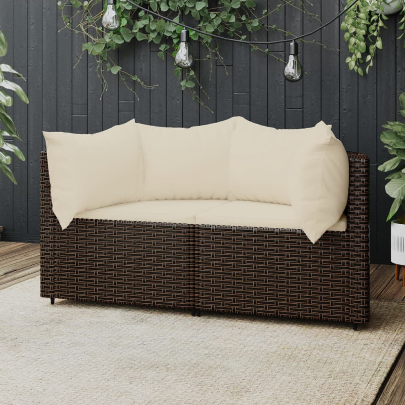 Garten-Ecksofas mit Kissen 2 Stk. Braun Poly Rattan