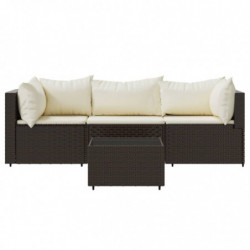 4-tlg. Garten-Lounge-Set mit Kissen Braun Poly Rattan