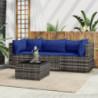 4-tlg. Garten-Lounge-Set mit Kissen Grau Poly Rattan