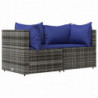 Garten-Ecksofas mit Kissen 2 Stk. Grau Poly Rattan