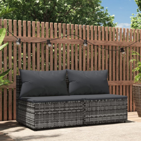 Garten-Mittelsofas mit Kissen 2 Stk. Grau Poly Rattan