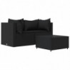 3-tlg. Garten-Lounge-Set mit Kissen Schwarz Poly Rattan