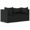 3-tlg. Garten-Lounge-Set mit Kissen Schwarz Poly Rattan