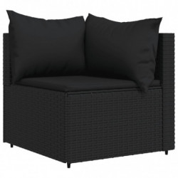 3-tlg. Garten-Lounge-Set mit Kissen Schwarz Poly Rattan