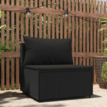 Garten-Mittelsofa mit Kissen Schwarz Poly Rattan