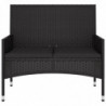 Gartenbank 2-Sitzer mit Kissen Schwarz Poly Rattan