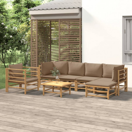 7-tlg. Garten-Lounge-Set mit Taupe Kissen Bambus