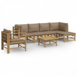 7-tlg. Garten-Lounge-Set mit Taupe Kissen Bambus