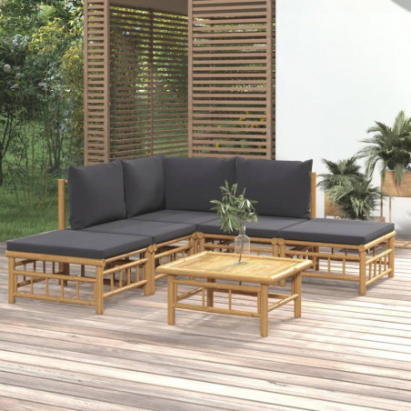 6-tlg. Garten-Lounge-Set mit Dunkelgrauen Kissen Bambus