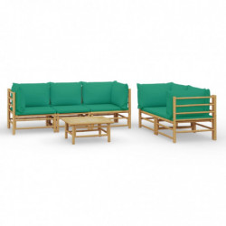 6-tlg. Garten-Lounge-Set mit Grünen Kissen Bambus