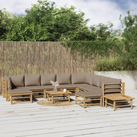 12-tlg. Garten-Lounge-Set mit Kissen Taupe Bambus