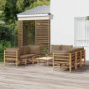 9-tlg. Garten-Lounge-Set mit Kissen Taupe Bambus