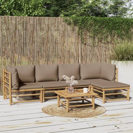 6-tlg. Garten-Lounge-Set mit Kissen Taupe Bambus