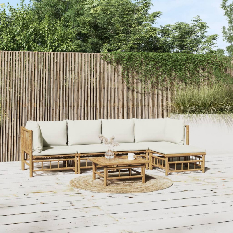 6-tlg. Garten-Lounge-Set mit Cremeweißen Kissen Bambus