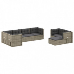 8-tlg. Garten-Lounge-Set mit Kissen Grau Poly Rattan