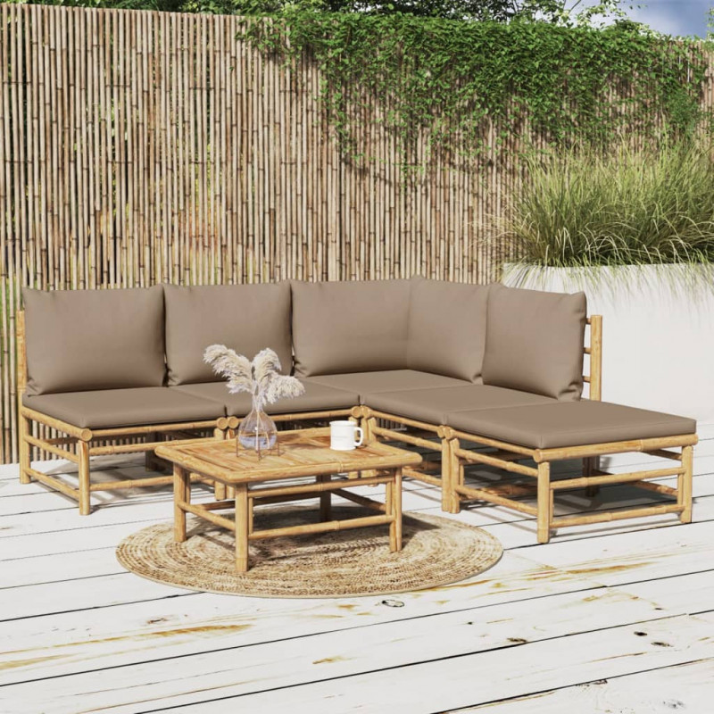 6-tlg. Garten-Lounge-Set mit Kissen Taupe Bambus