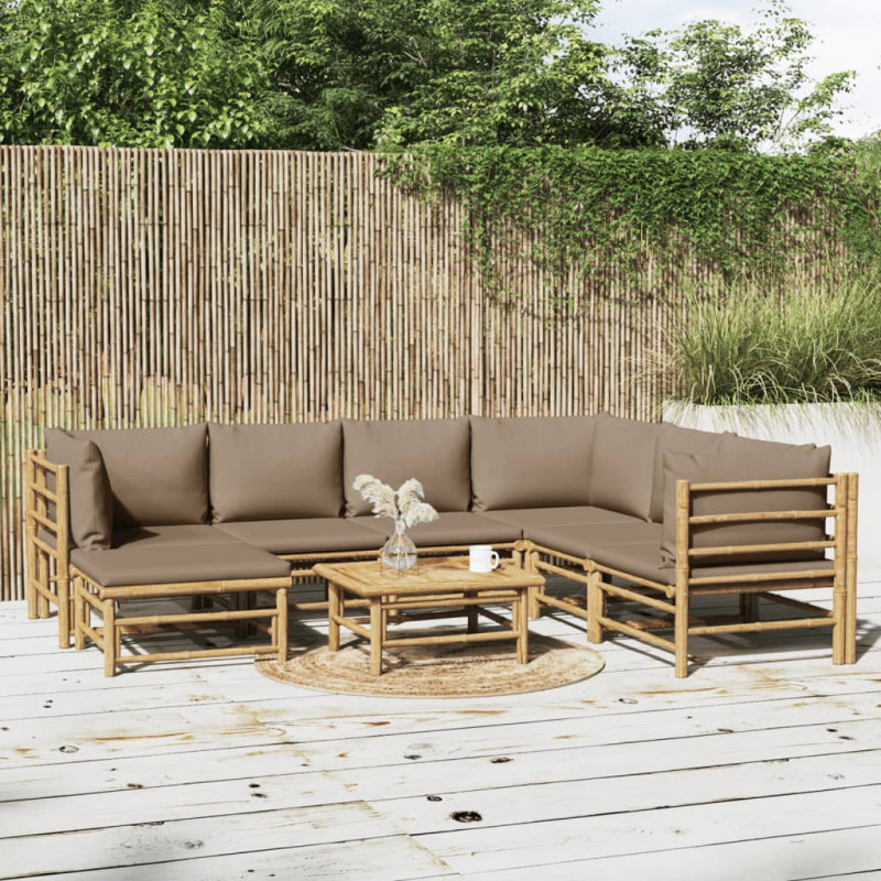 8-tlg. Garten-Lounge-Set mit Kissen Taupe Bambus