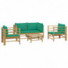 5-tlg. Garten-Lounge-Set mit Grünen Kissen Bambus