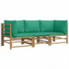3-tlg. Garten-Lounge-Set mit Grünen Kissen Bambus