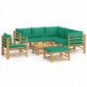 8-tlg. Garten-Lounge-Set mit Grünen Kissen Bambus