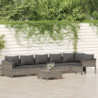 7-tlg. Garten-Lounge-Set mit Kissen Grau Poly Rattan