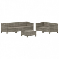 6-tlg. Garten-Lounge-Set mit Kissen Grau Poly Rattan