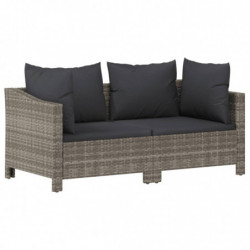 6-tlg. Garten-Lounge-Set mit Kissen Grau Poly Rattan