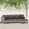 4-tlg. Garten-Lounge-Set mit Kissen Grau Poly Rattan