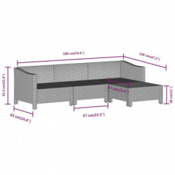 4-tlg. Garten-Lounge-Set mit Kissen Grau Poly Rattan