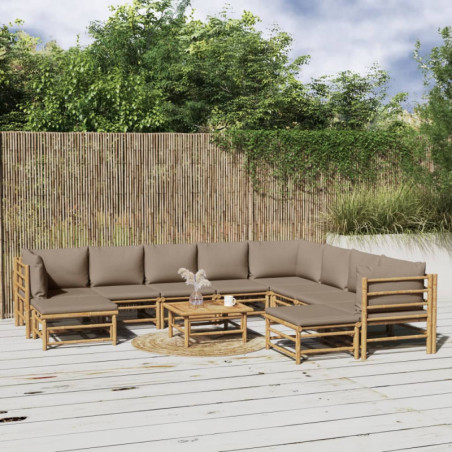 11-tlg. Garten-Lounge-Set mit Kissen Taupe Bambus