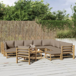 12-tlg. Garten-Lounge-Set mit Kissen Taupe Bambus