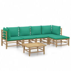 6-tlg. Garten-Lounge-Set mit Grünen Kissen Bambus