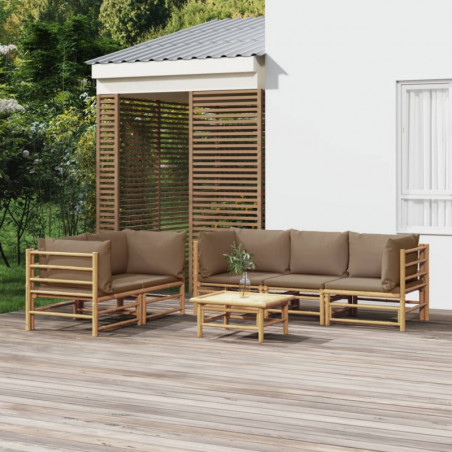 6-tlg. Garten-Lounge-Set mit Kissen Taupe Bambus