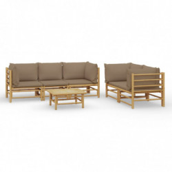 6-tlg. Garten-Lounge-Set mit Kissen Taupe Bambus