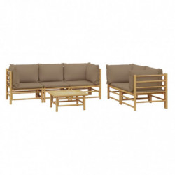 6-tlg. Garten-Lounge-Set mit Kissen Taupe Bambus