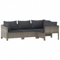 7-tlg. Garten-Lounge-Set mit Kissen Grau Poly Rattan