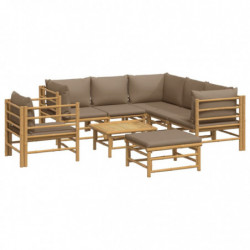 8-tlg. Garten-Lounge-Set mit Kissen Taupe Bambus