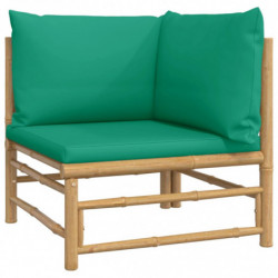 11-tlg. Garten-Lounge-Set mit Grünen Kissen Bambus