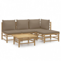 5-tlg. Garten-Lounge-Set mit Kissen Taupe Bambus