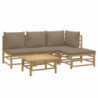 5-tlg. Garten-Lounge-Set mit Kissen Taupe Bambus